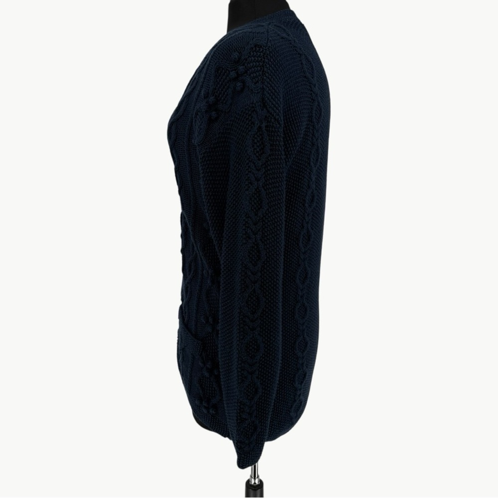 Vintage LL Bean Fisherman Cable Knit Cardigan Size Medium Navy Wool Blend 90s - Picture 6 of 13